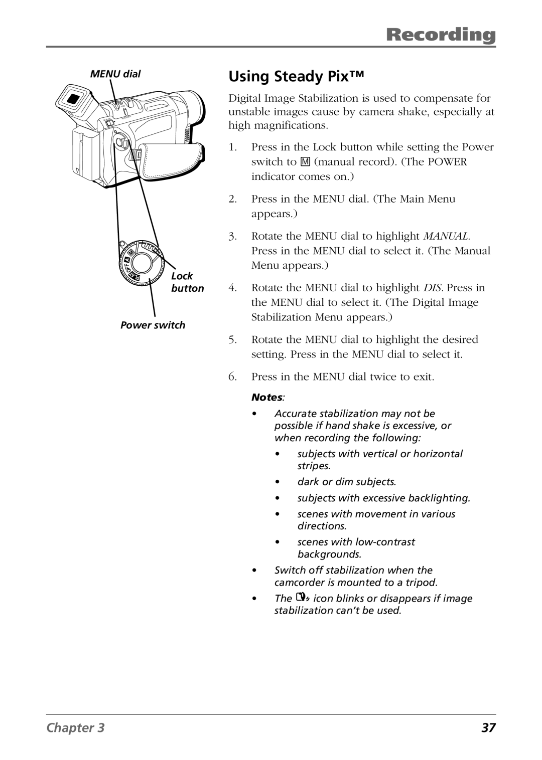 RCA CC9360 manual Using Steady Pix 