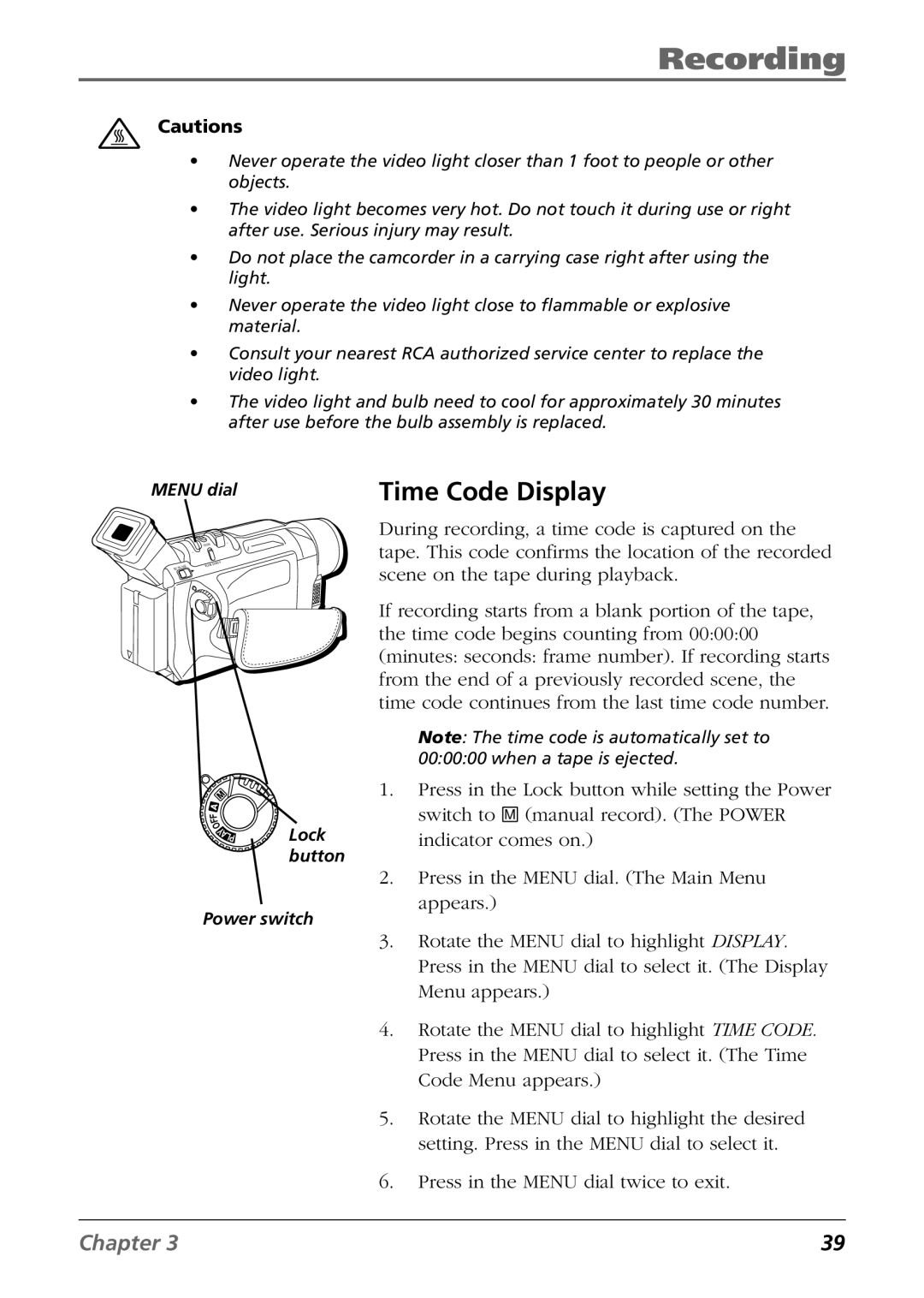 RCA CC9360 manual Time Code Display 