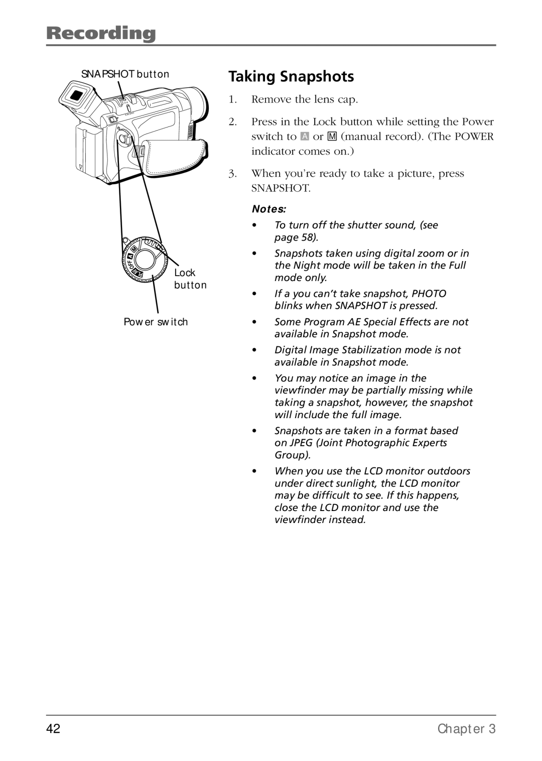 RCA CC9360 manual Taking Snapshots 