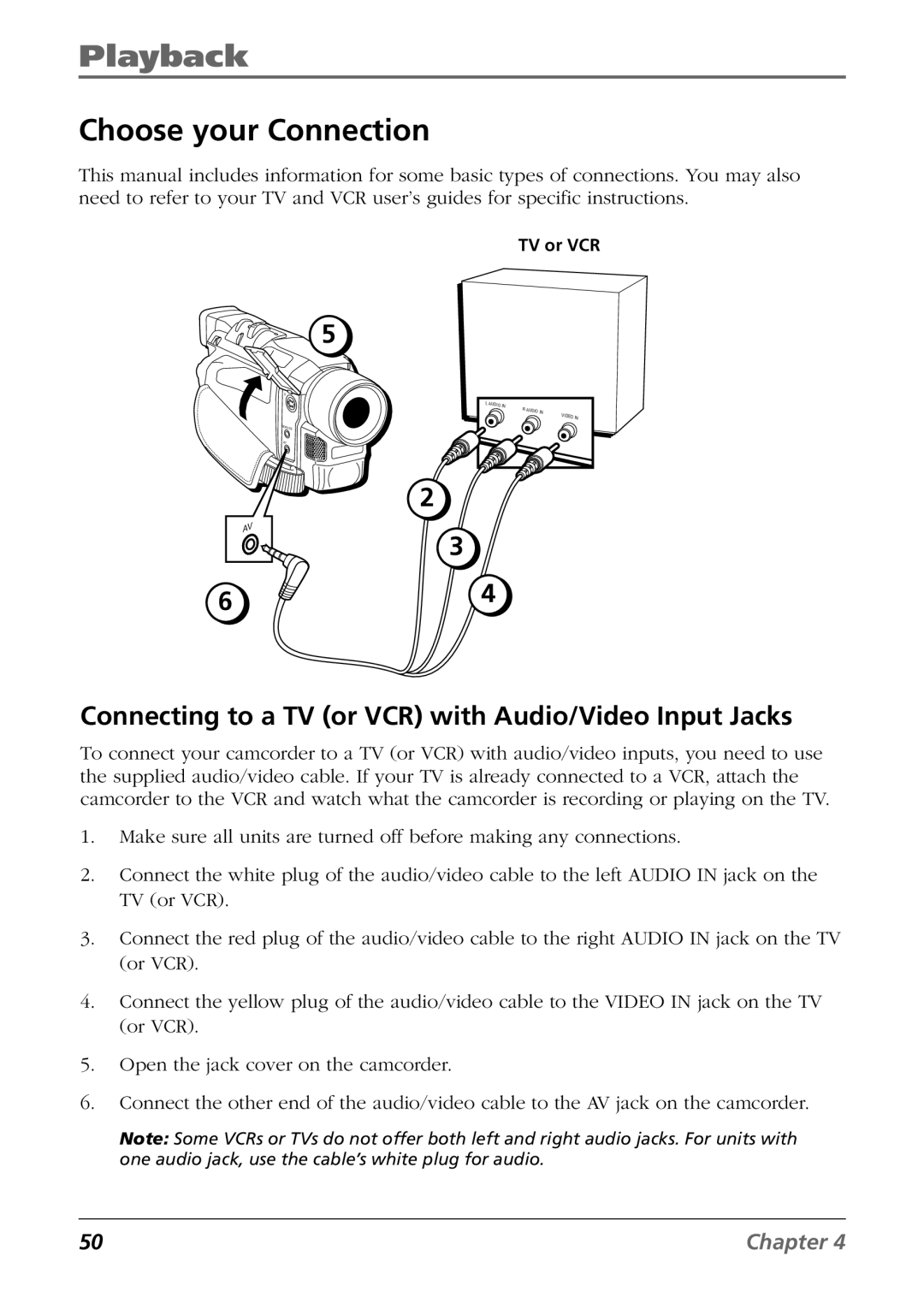 RCA CC9360 manual Choose your Connection, Connecting to a TV or VCR with Audio/Video Input Jacks 