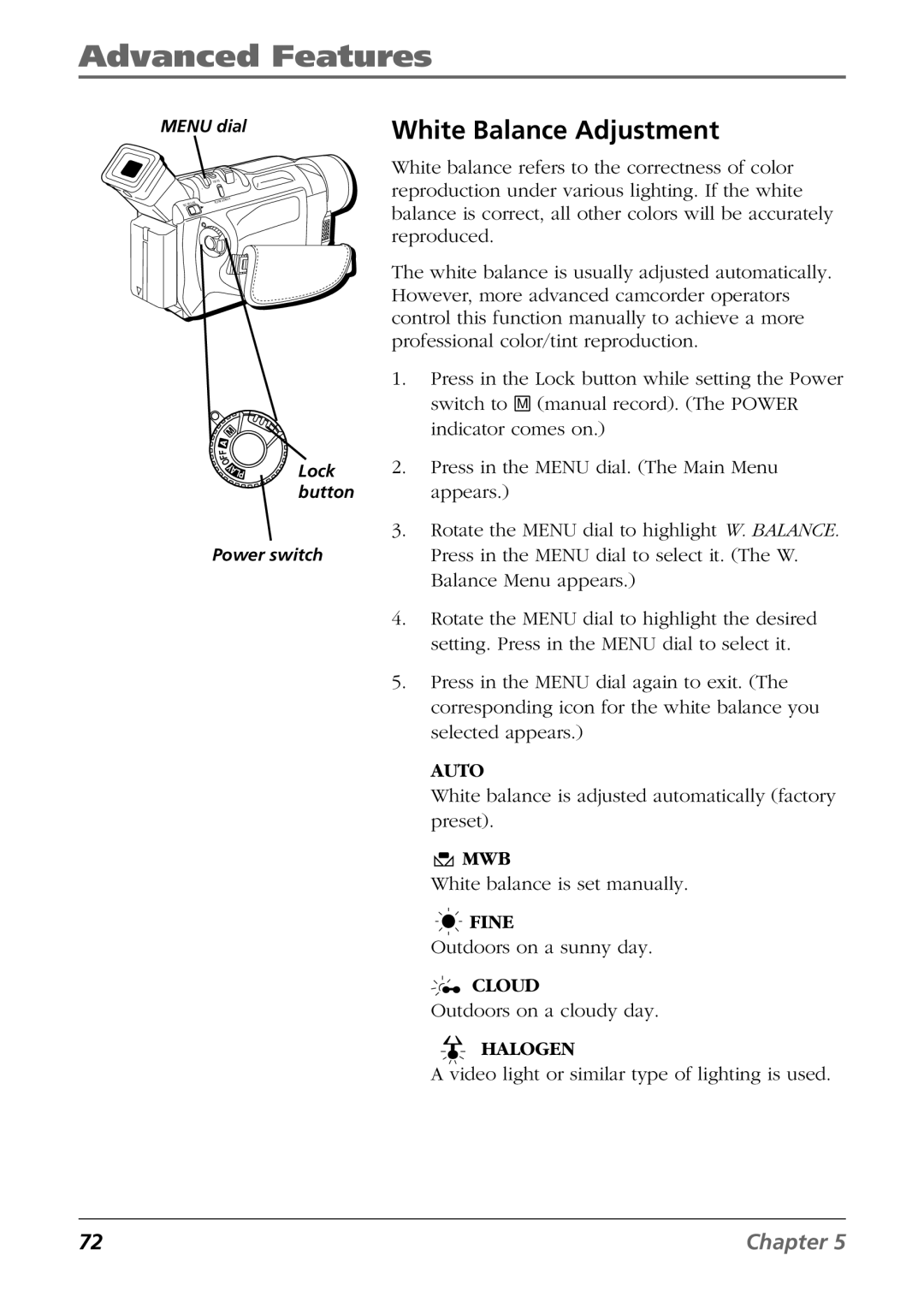 RCA CC9360 manual White Balance Adjustment 