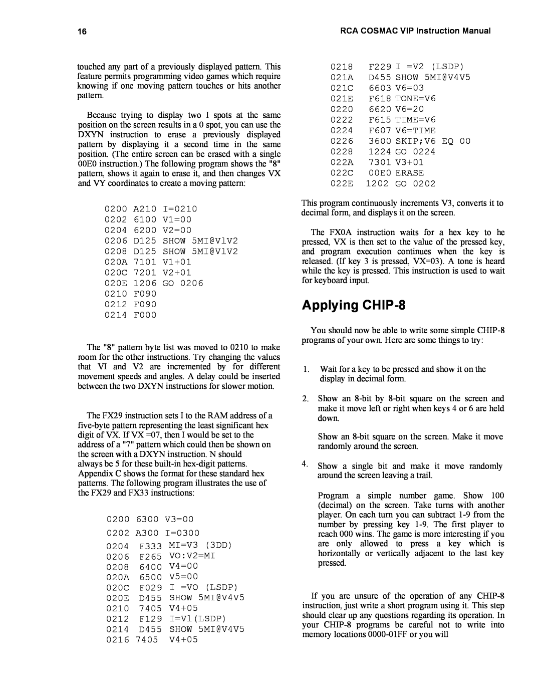 RCA CDP18S711 manual Applying CHIP-8 