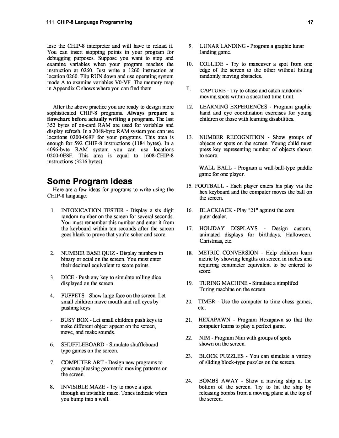 RCA CDP18S711 manual Some Program Ideas, CHIP-8Language Programming 