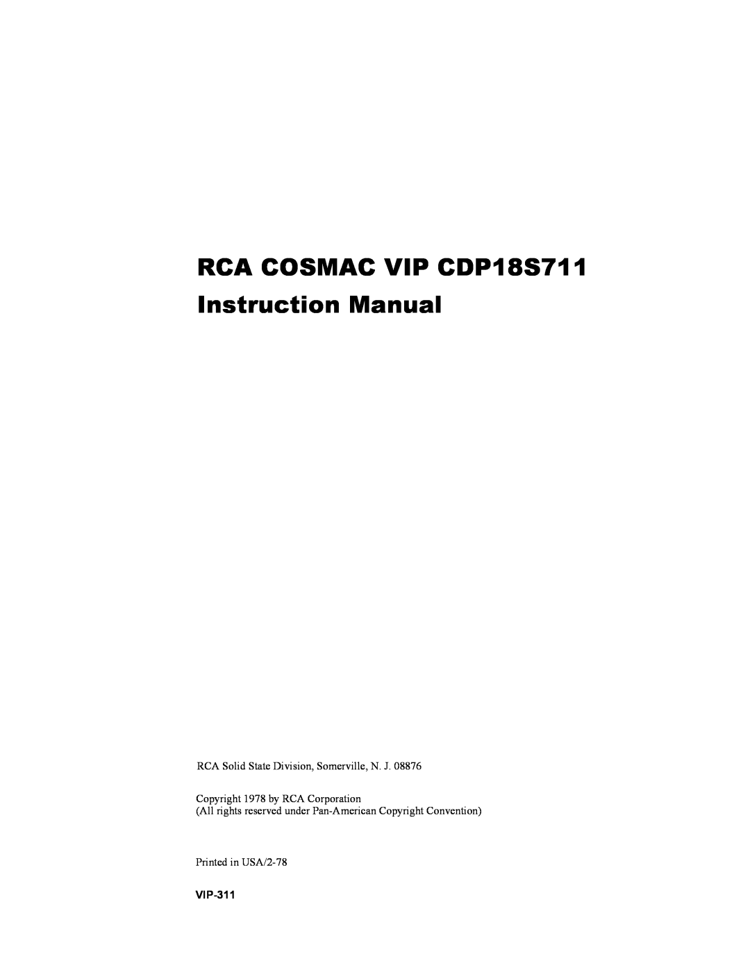 RCA manual RCA COSMAC VIP CDP18S711 Instruction Manual, VIP-311 