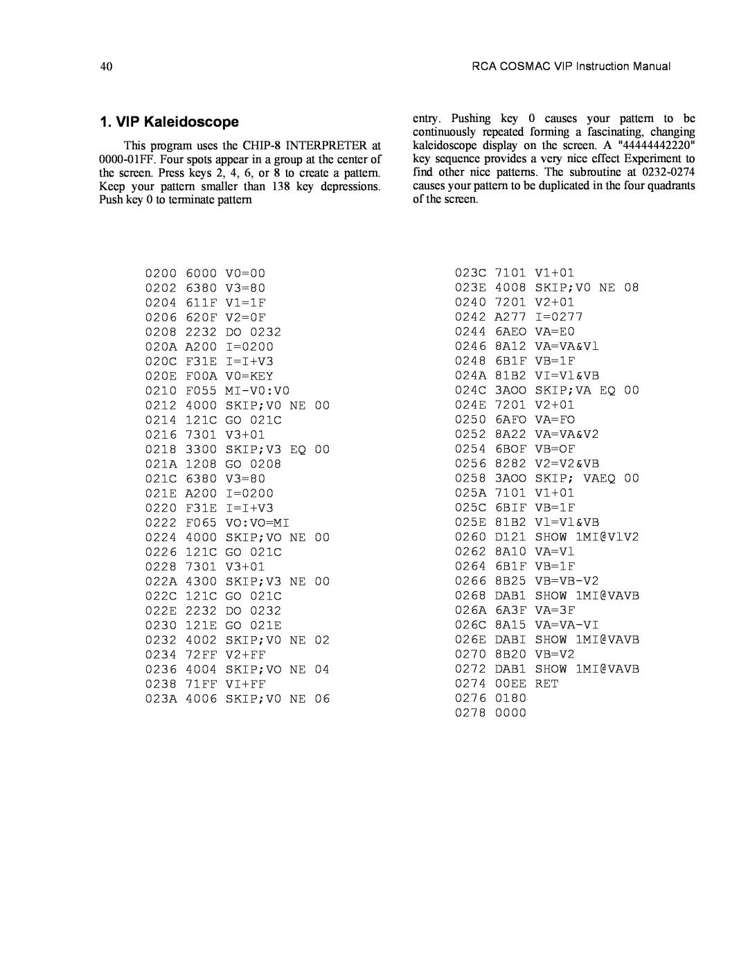 RCA CDP18S711 manual VIP Kaleidoscope 