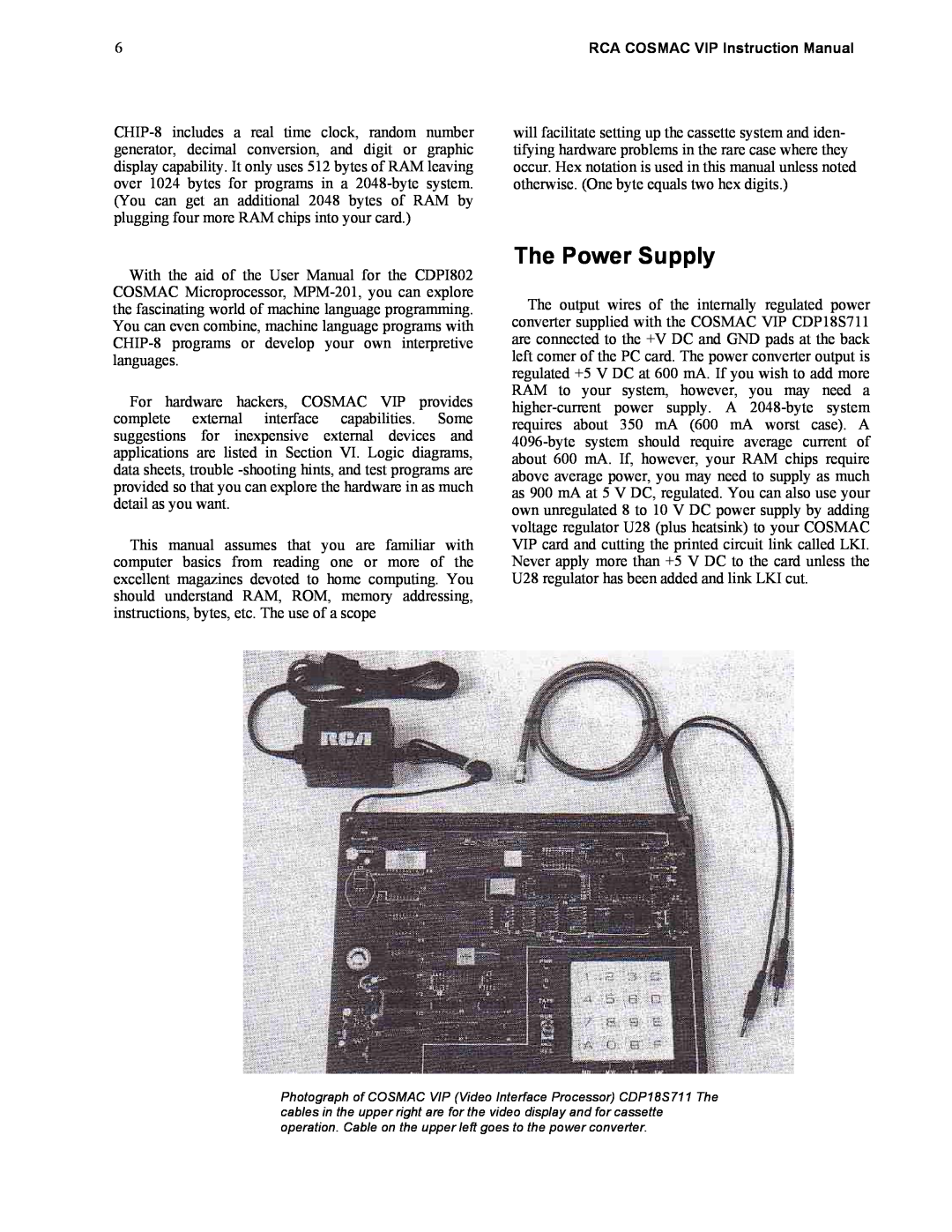 RCA CDP18S711 manual The Power Supply 