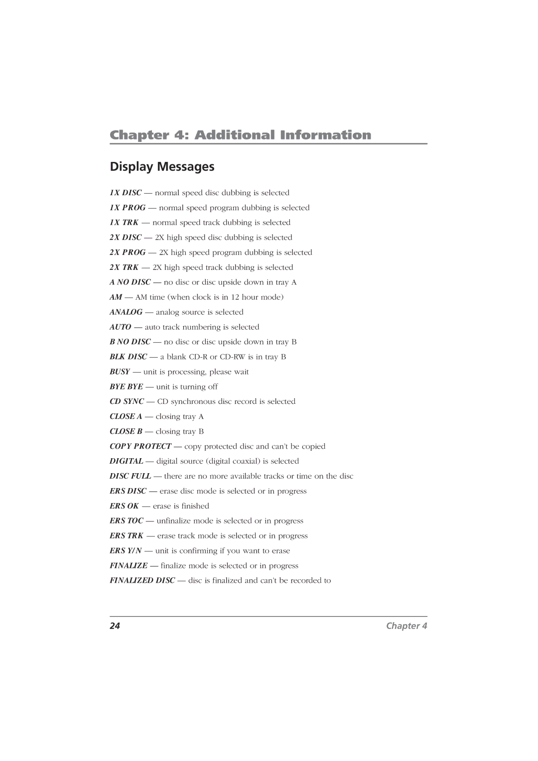 RCA CDRW10 manual Display Messages 