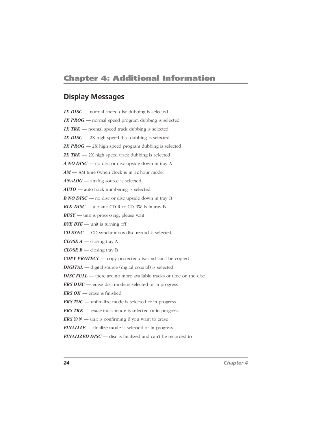 RCA CDRW120 manual Display Messages 