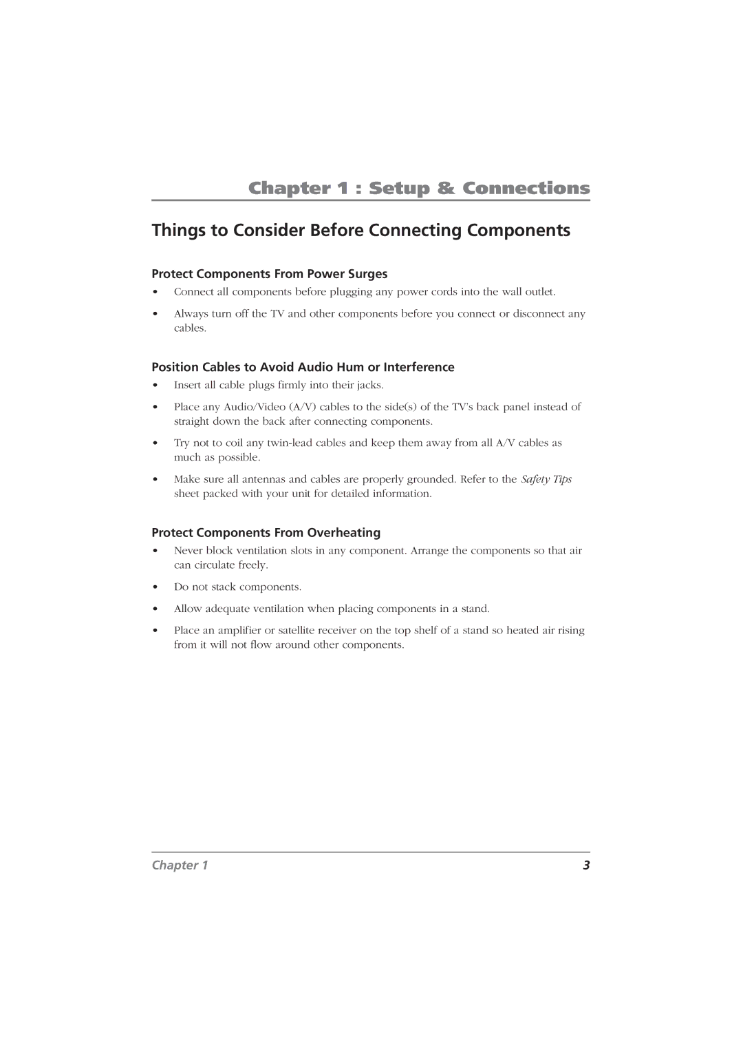 RCA CDRW120 Setup & Connections, Things to Consider Before Connecting Components, Protect Components From Power Surges 