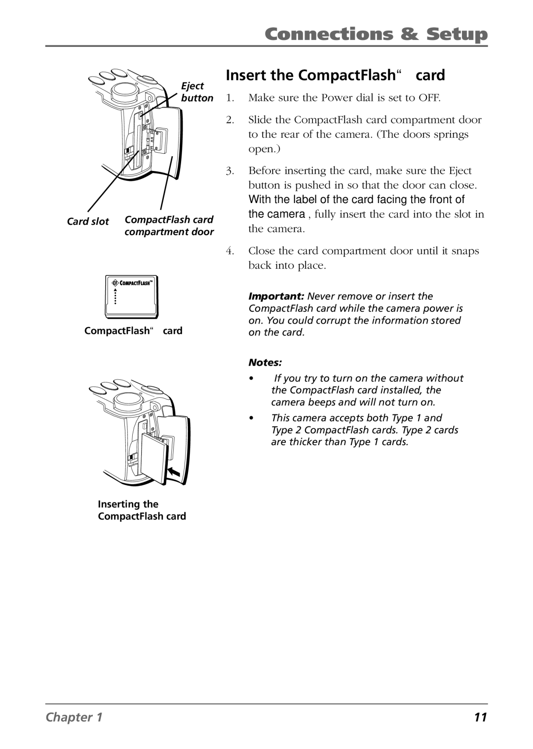 RCA CDS6300 manual Insert the CompactFlash card 