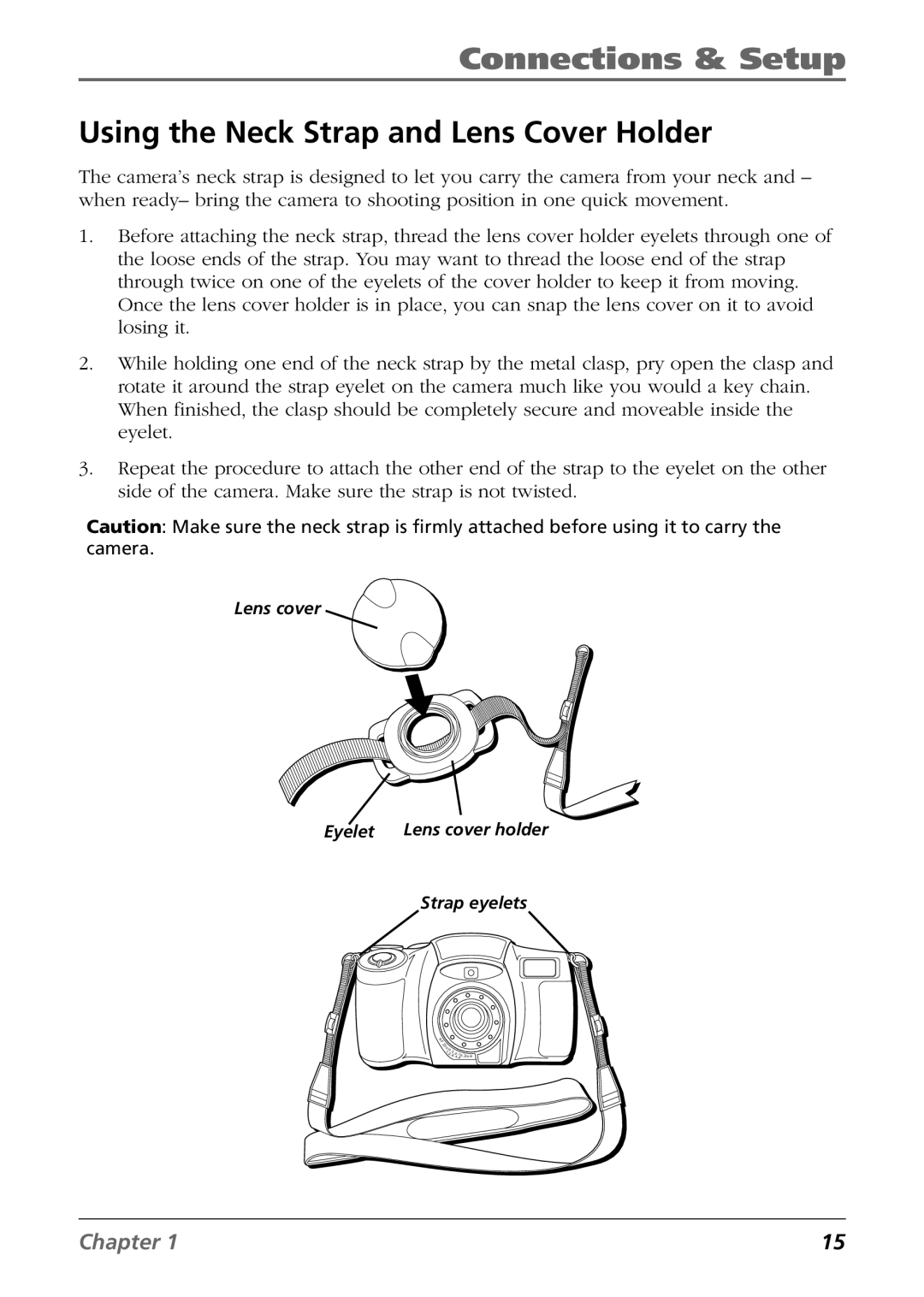 RCA CDS6300 manual Using the Neck Strap and Lens Cover Holder 