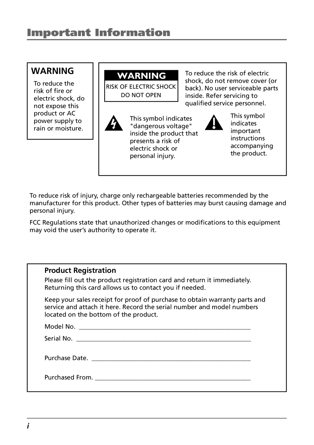 RCA CDS6300 manual Important Information, Product Registration 