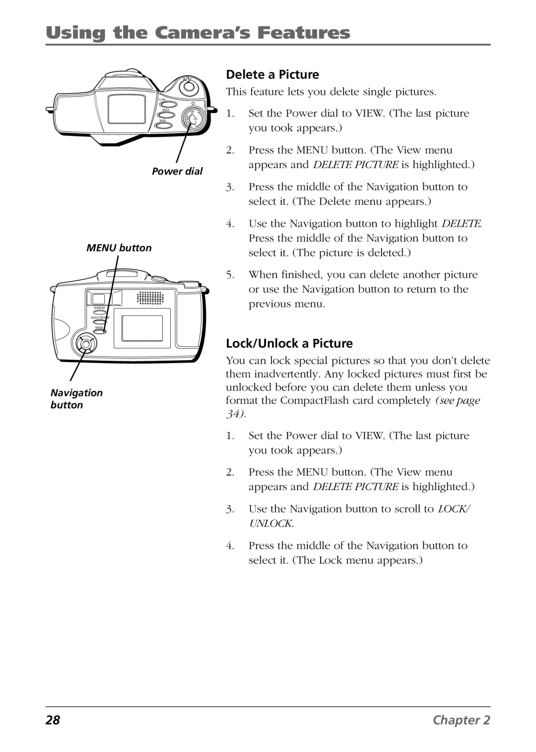 RCA CDS6300 manual Delete a Picture, Lock/Unlock a Picture 