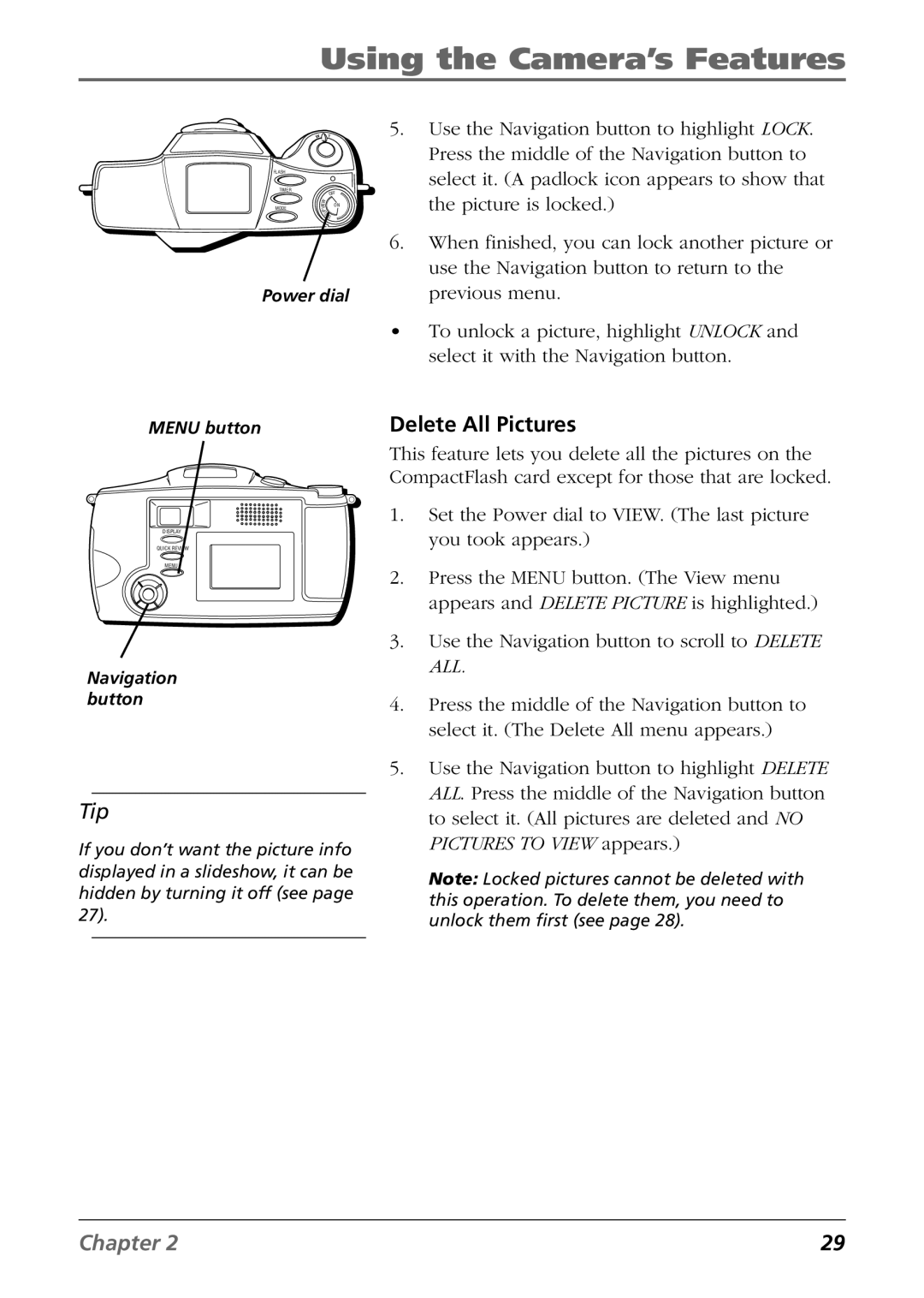 RCA CDS6300 manual Delete All Pictures 