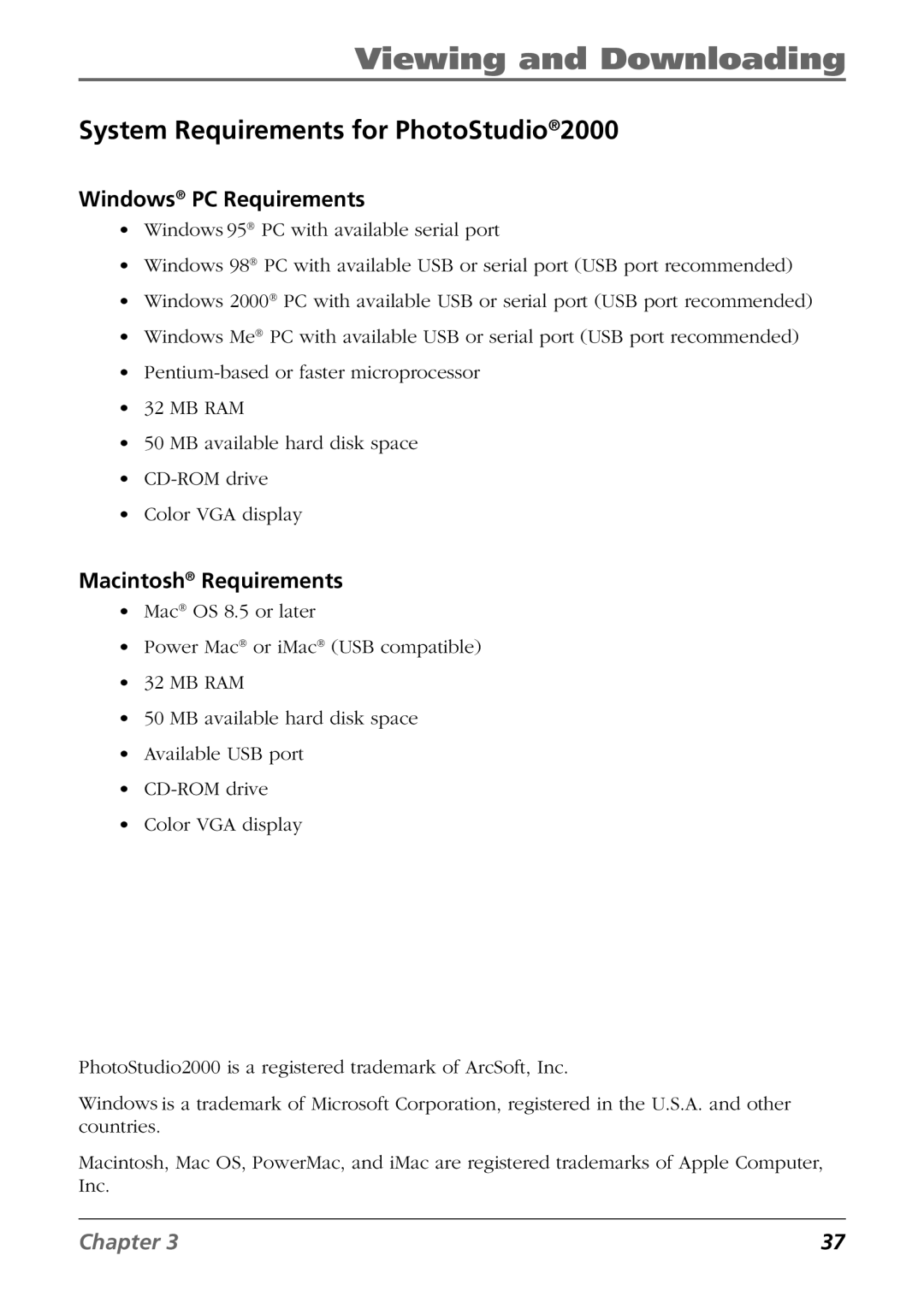 RCA CDS6300 manual Windows PC Requirements, Macintosh Requirements 