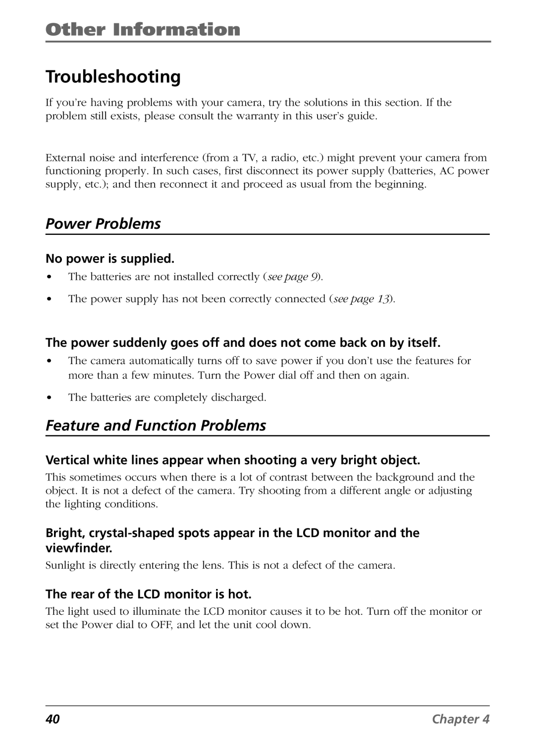 RCA CDS6300 manual Other Information, Troubleshooting, No power is supplied, Rear of the LCD monitor is hot 