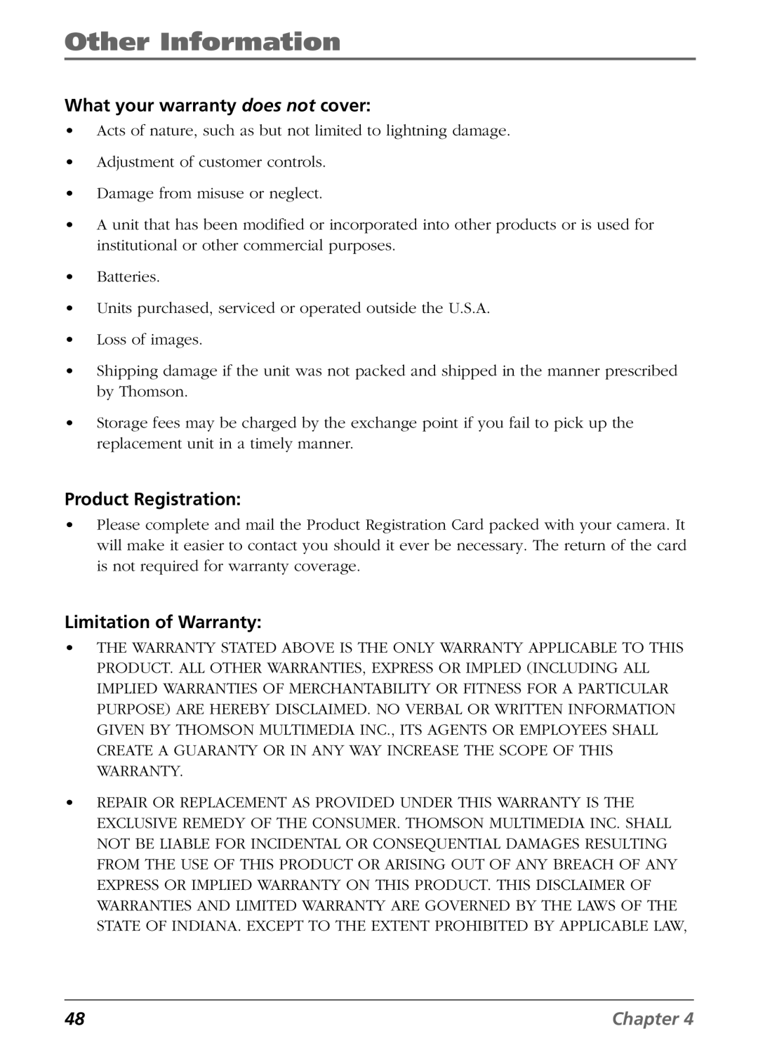 RCA CDS6300 manual What your warranty does not cover, Limitation of Warranty 