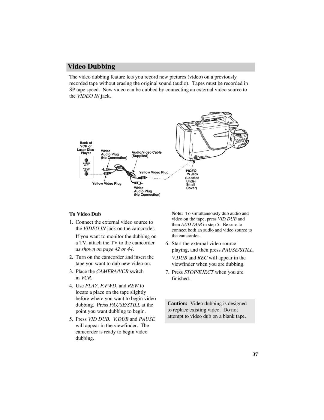 RCA CG740 manual Video Dubbing, To Video Dub 