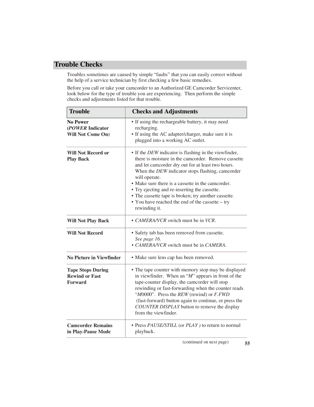 RCA CG740 manual Trouble Checks and Adjustments 