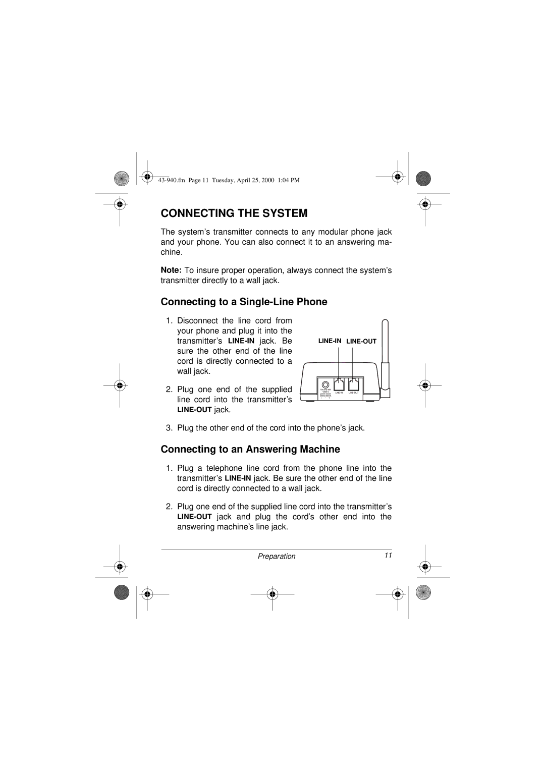 RCA CID 940 owner manual Connecting the System, Connecting to a Single-Line Phone, Connecting to an Answering Machine 