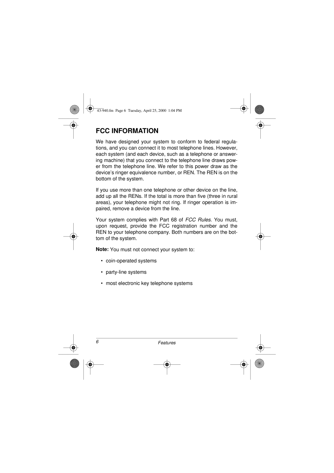 RCA CID 940 owner manual FCC Information 