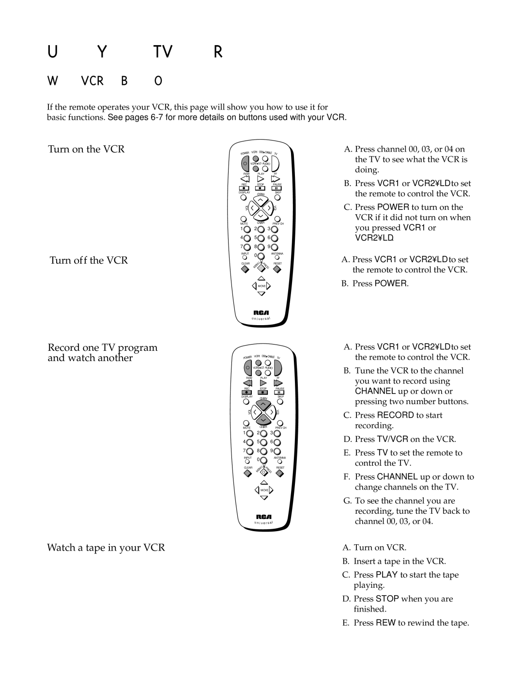 RCA Color TV manual With VCRs Basic Operation, Watch a tape in your VCR 