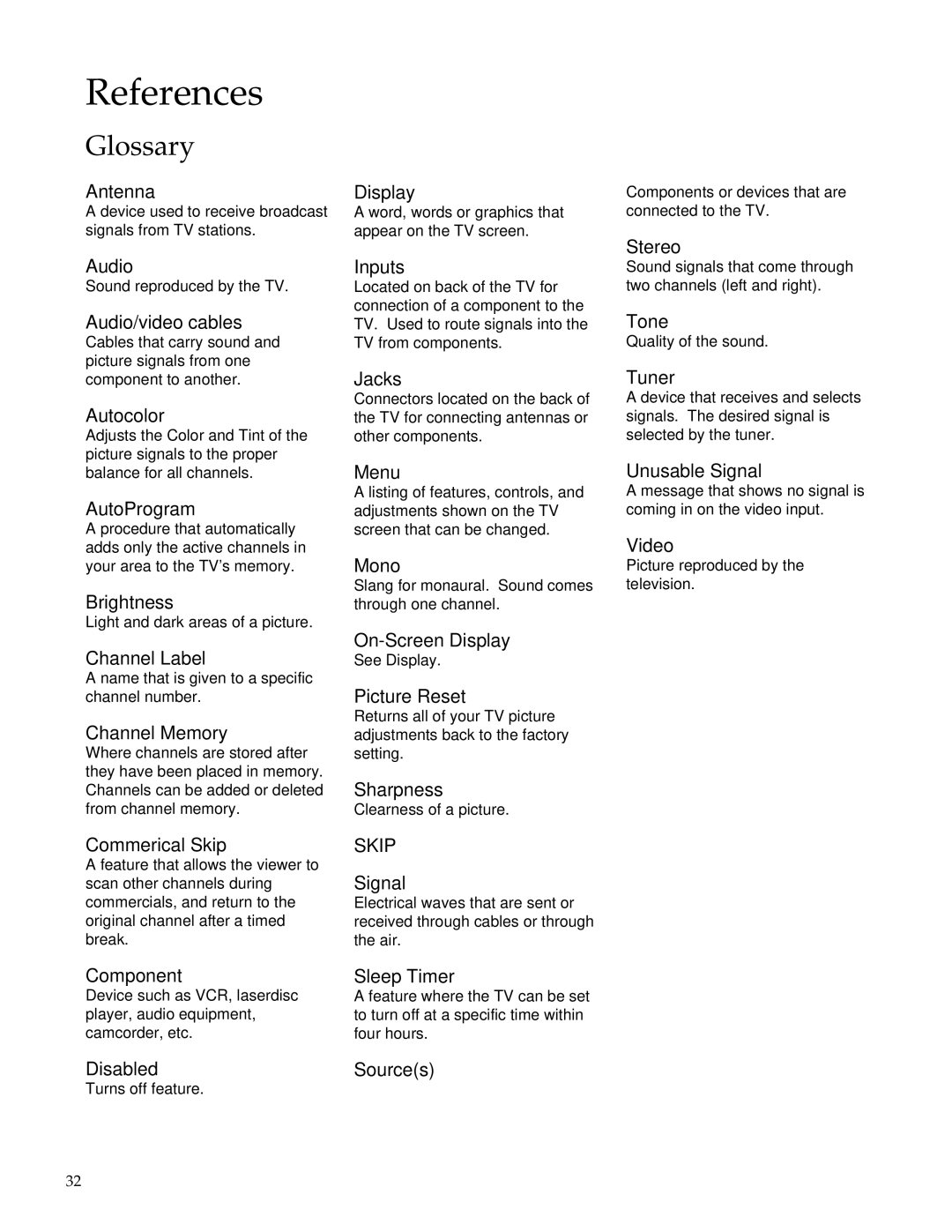 RCA Color TV manual Glossary 