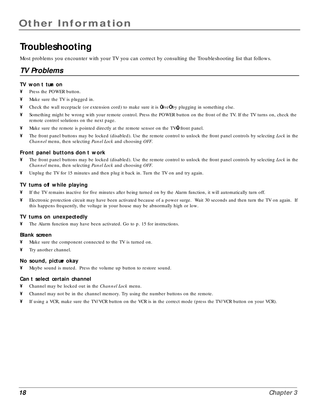 RCA CR20310 manual Other Information, Troubleshooting 