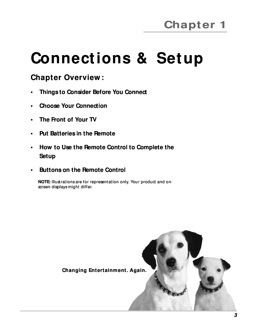 RCA CR20310 manual Connections & Setup, Chapter Overview, Things to Consider Before You Connect Choose Your Connection 
