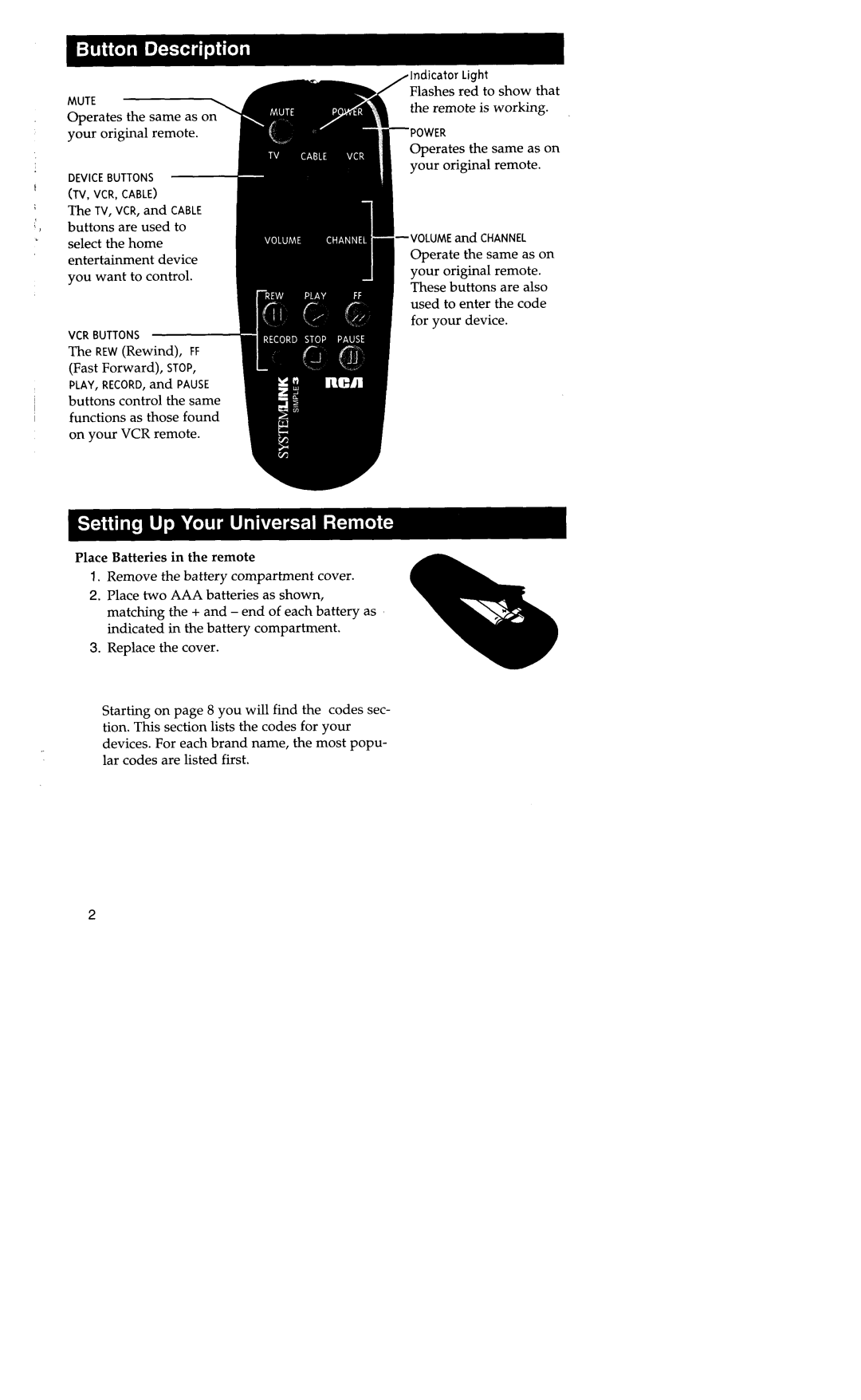 RCA CRCU303 warranty Operates the same as on your original remote 