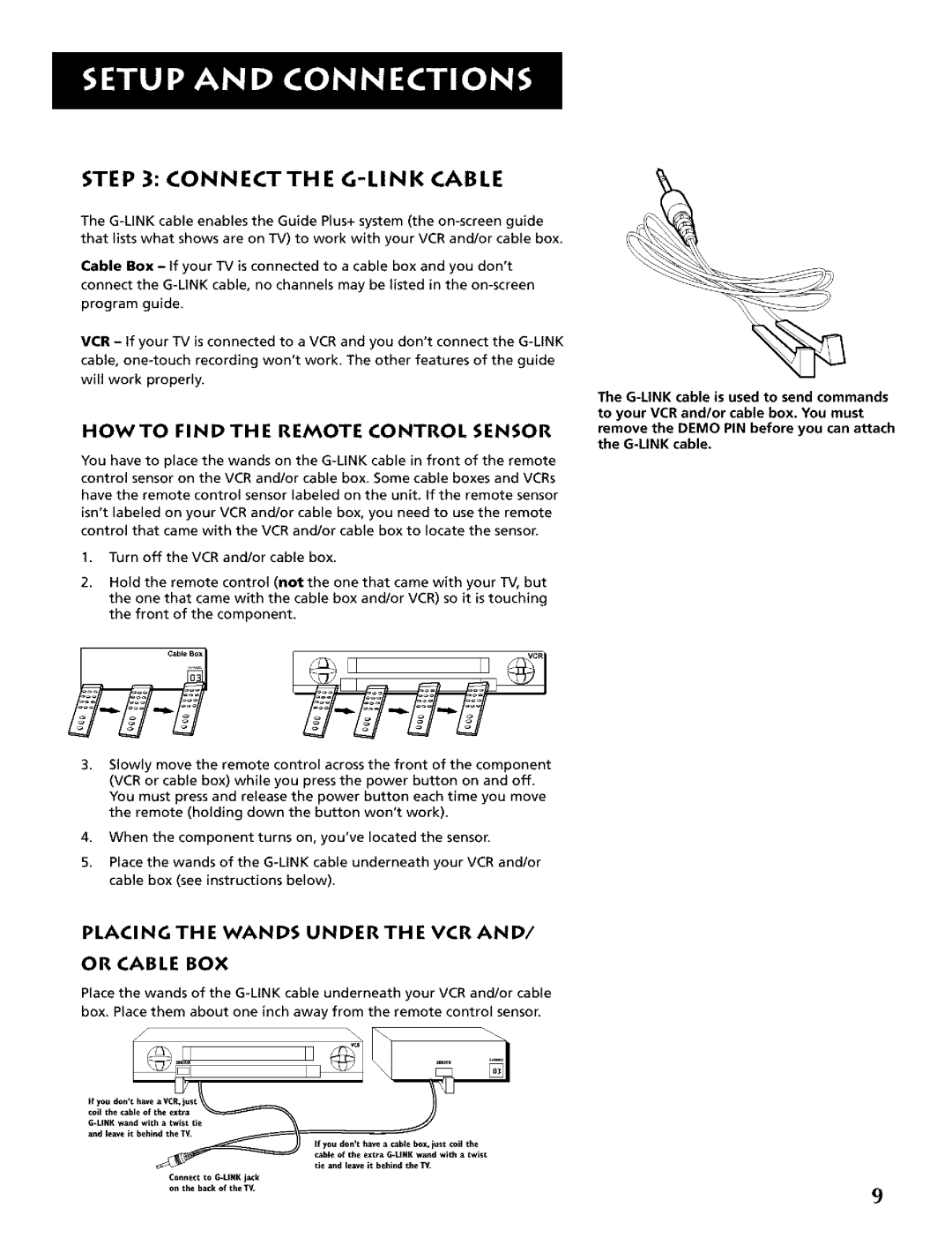 RCA CRT Television manual Connectth E G-LINK Cable, Howto Findthe Remote Control Sensor 