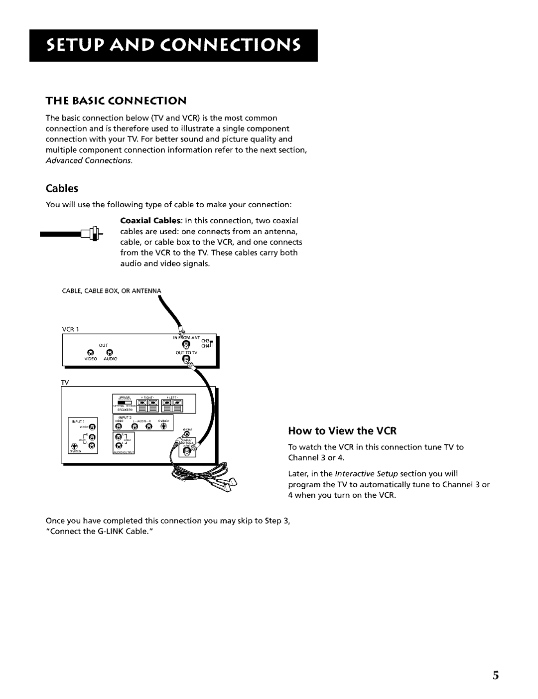 RCA CRT Television manual Basic Connection, Cables, How to View the VCR 