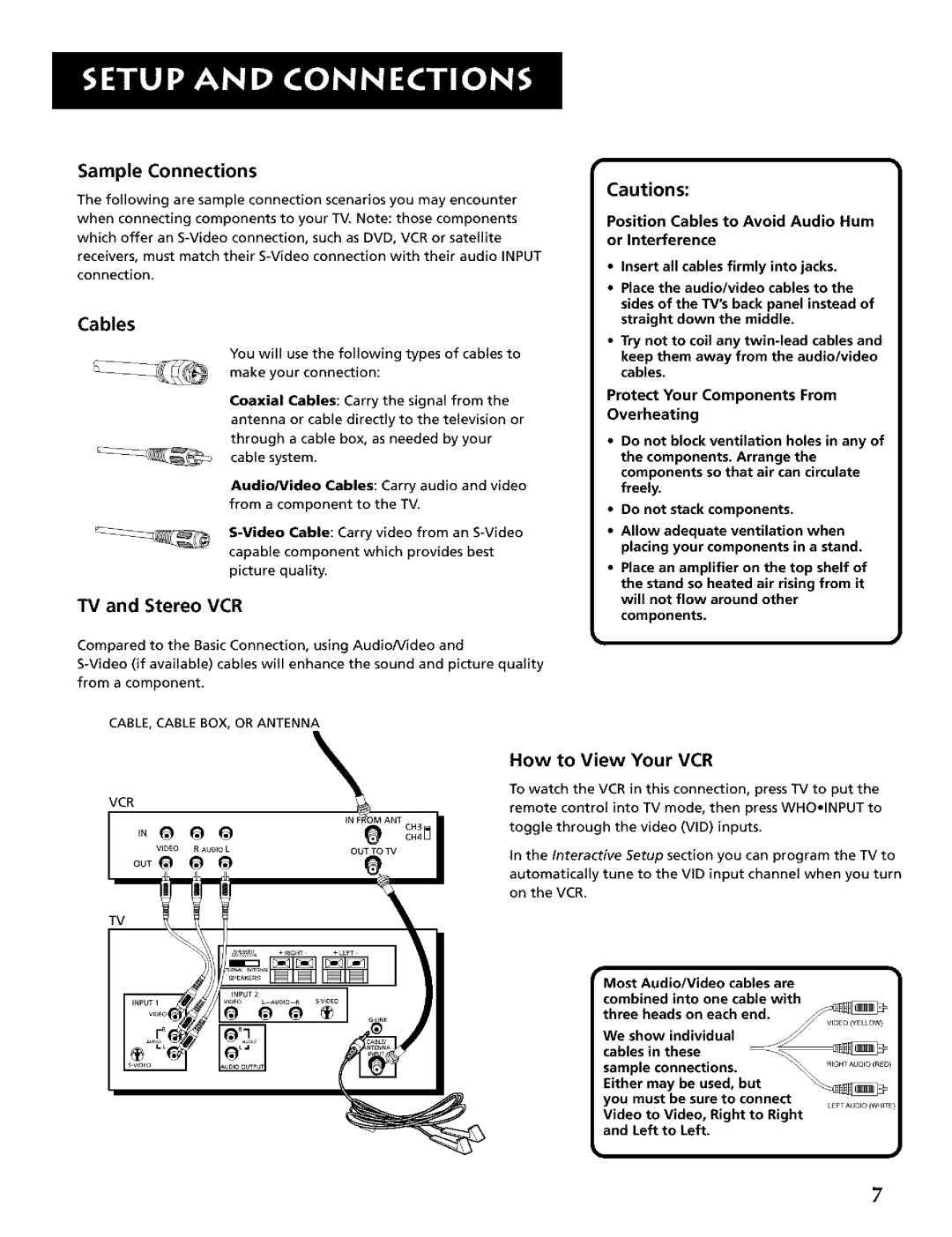 RCA CRT Television manual Sample Connections, TV and Stereo VCR, How to View Your VCR 