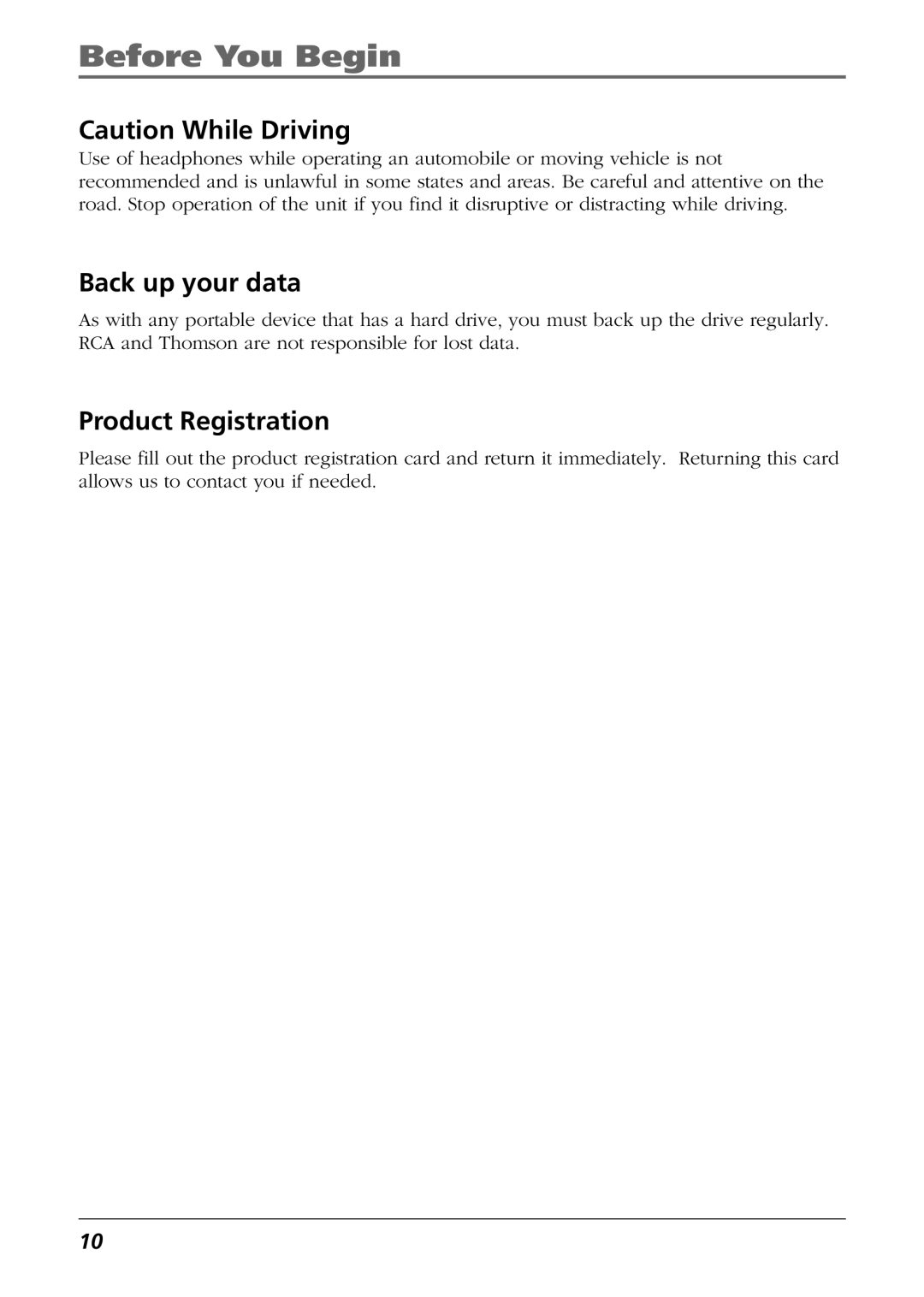 RCA CTM-980723-KS5 manual Back up your data, Product Registration 