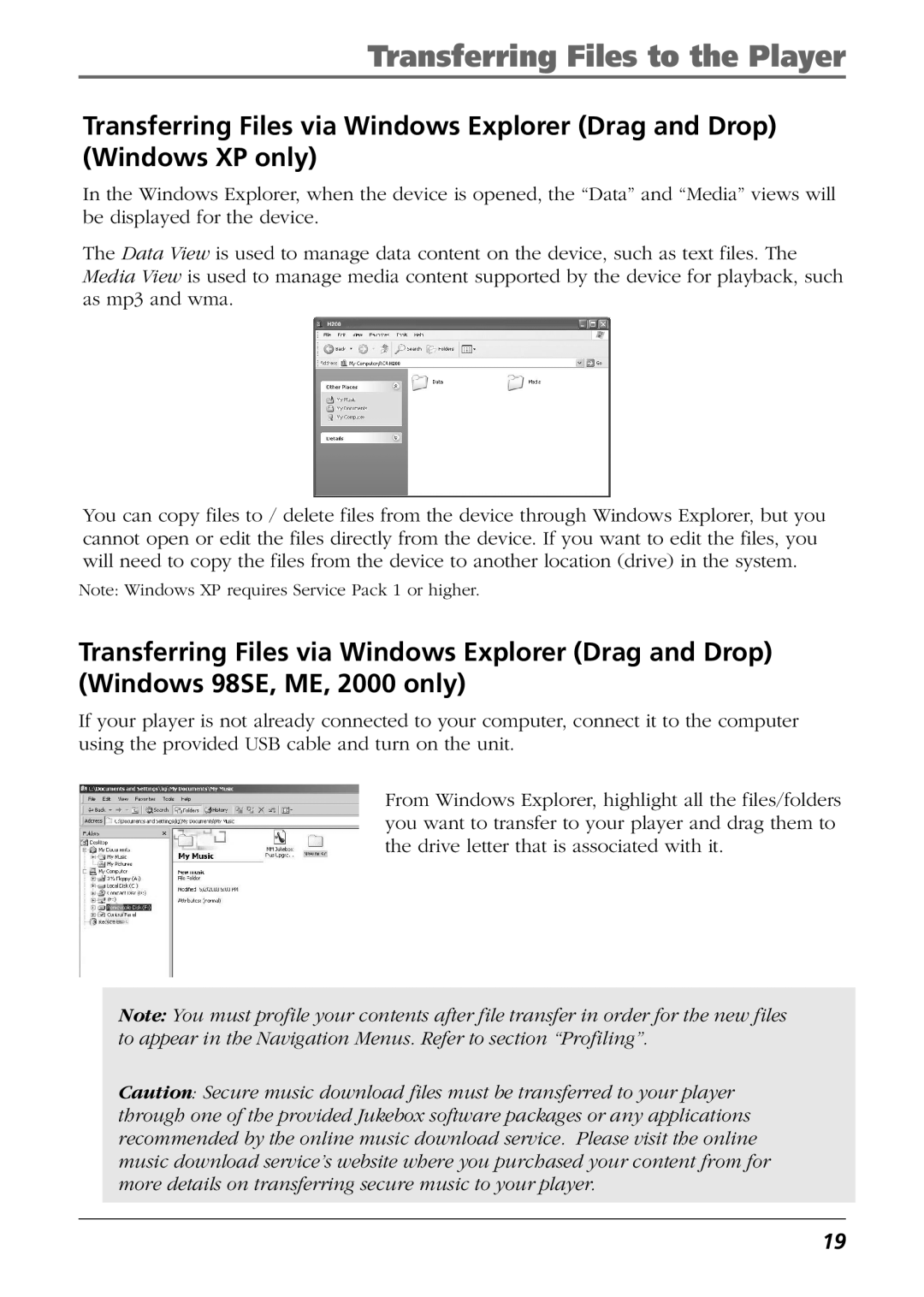 RCA CTM-980723-KS5 manual Transferring Files to the Player 