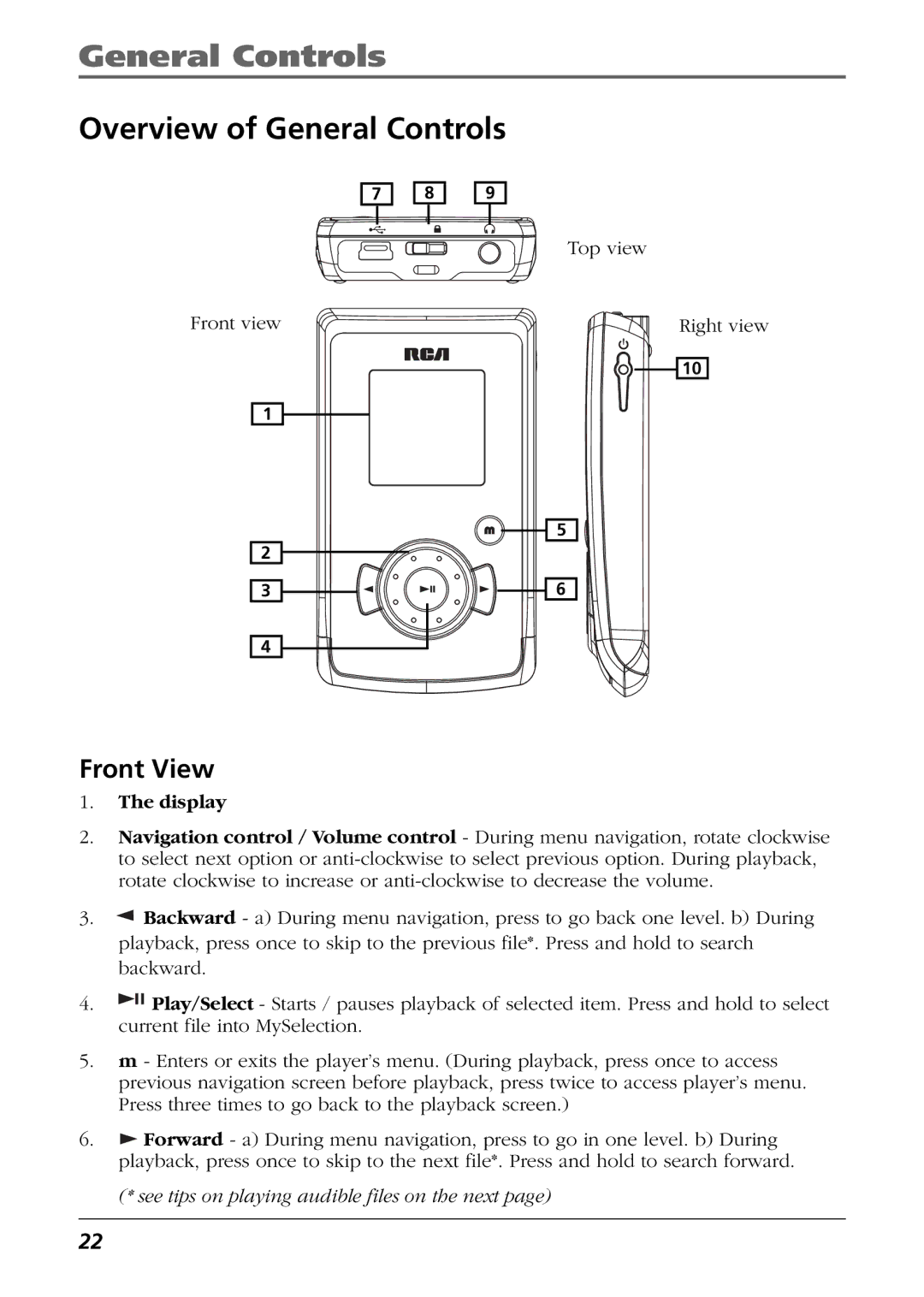 RCA CTM-980723-KS5 manual Overview of General Controls, Front View 