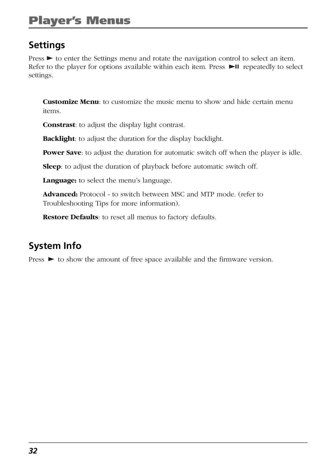 RCA CTM-980723-KS5 manual Settings, System Info 