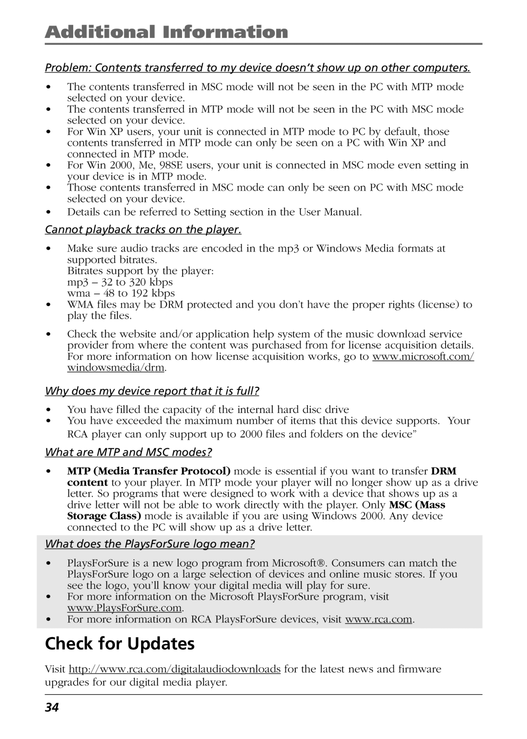 RCA CTM-980723-KS5 manual Check for Updates 