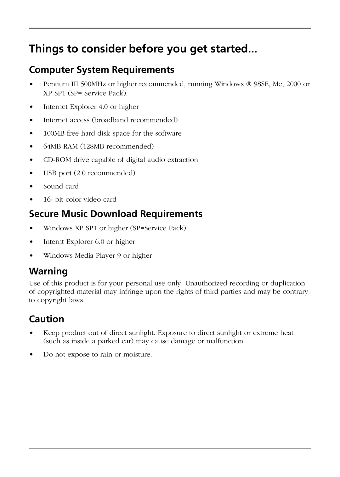 RCA CTM-980723-KS5 manual Things to consider before you get started, Computer System Requirements 