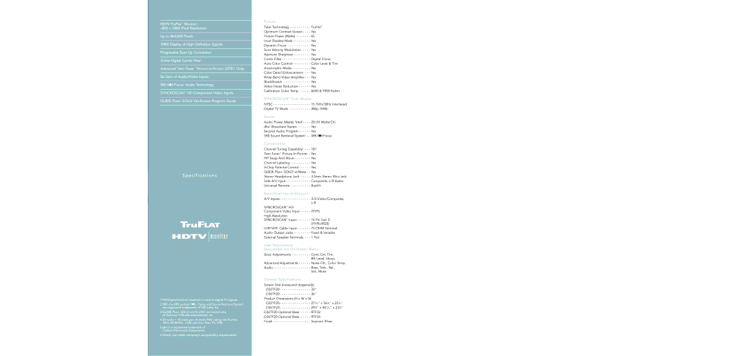 RCA D32TF20, D36TF20 manual Specification s, Picture 