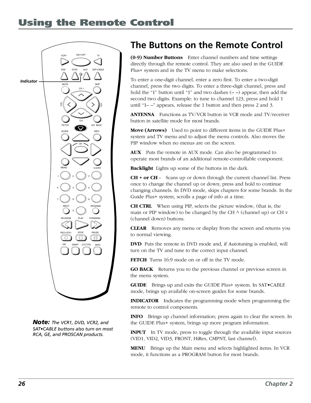 RCA D32TF20 manual Using the Remote Control, Buttons on the Remote Control 