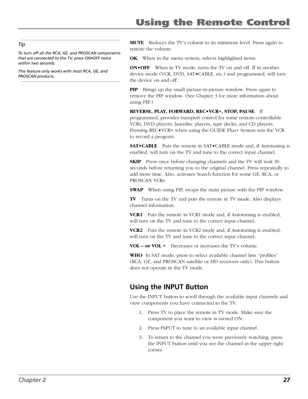 RCA D32TF20 manual Using the Input Button 