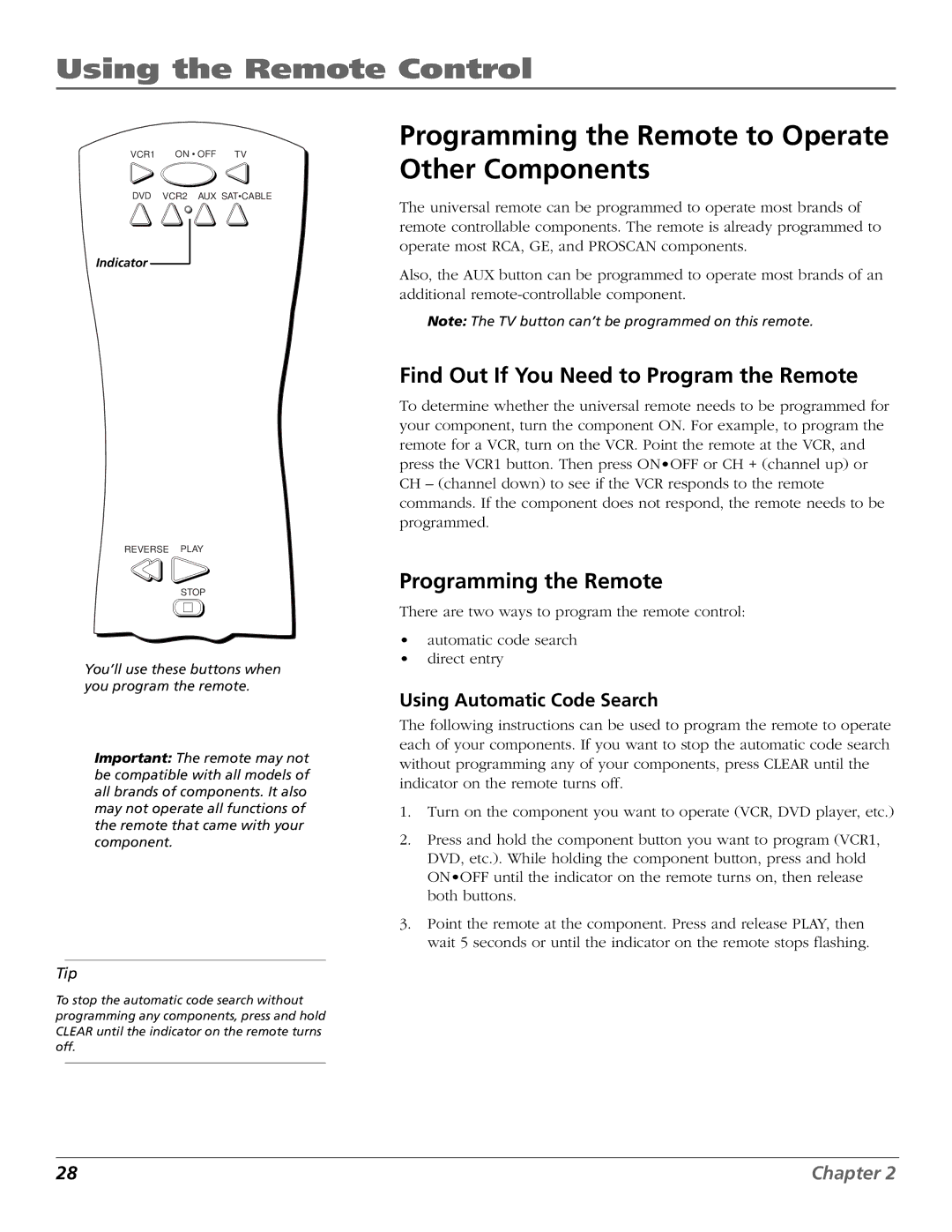 RCA D32TF20 manual Programming the Remote to Operate Other Components, Find Out If You Need to Program the Remote 