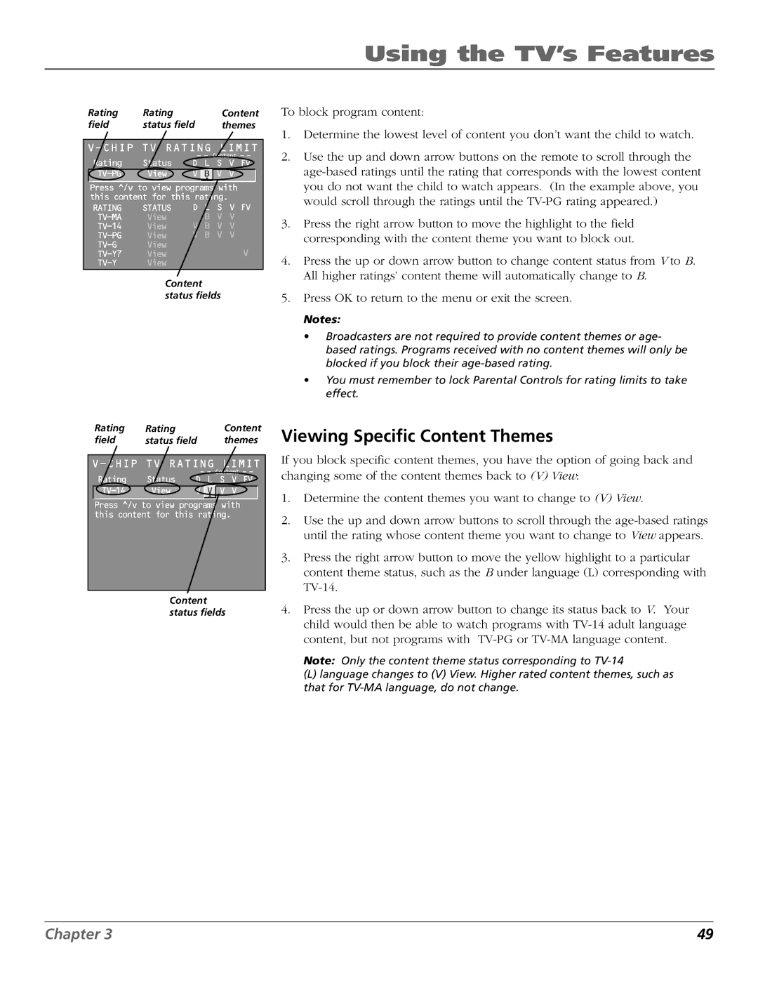 RCA D32TF20 manual Viewing Specific Content Themes 