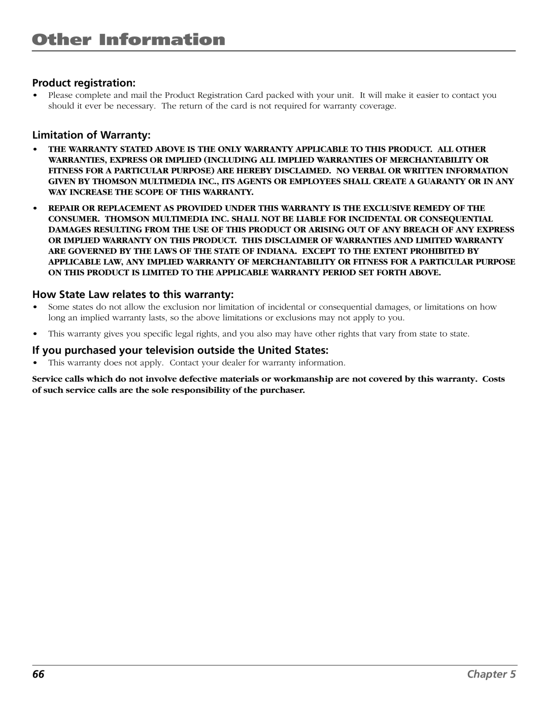 RCA D32TF20 manual Product registration, Limitation of Warranty, How State Law relates to this warranty 