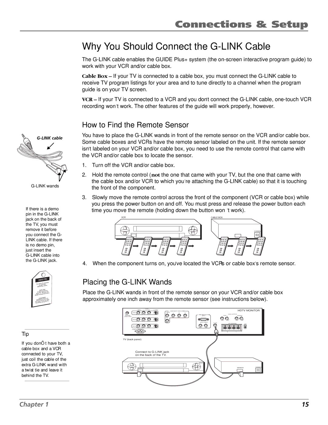 RCA D36120 manual Why You Should Connect the G-LINK Cable, How to Find the Remote Sensor, Placing the G-LINK Wands 