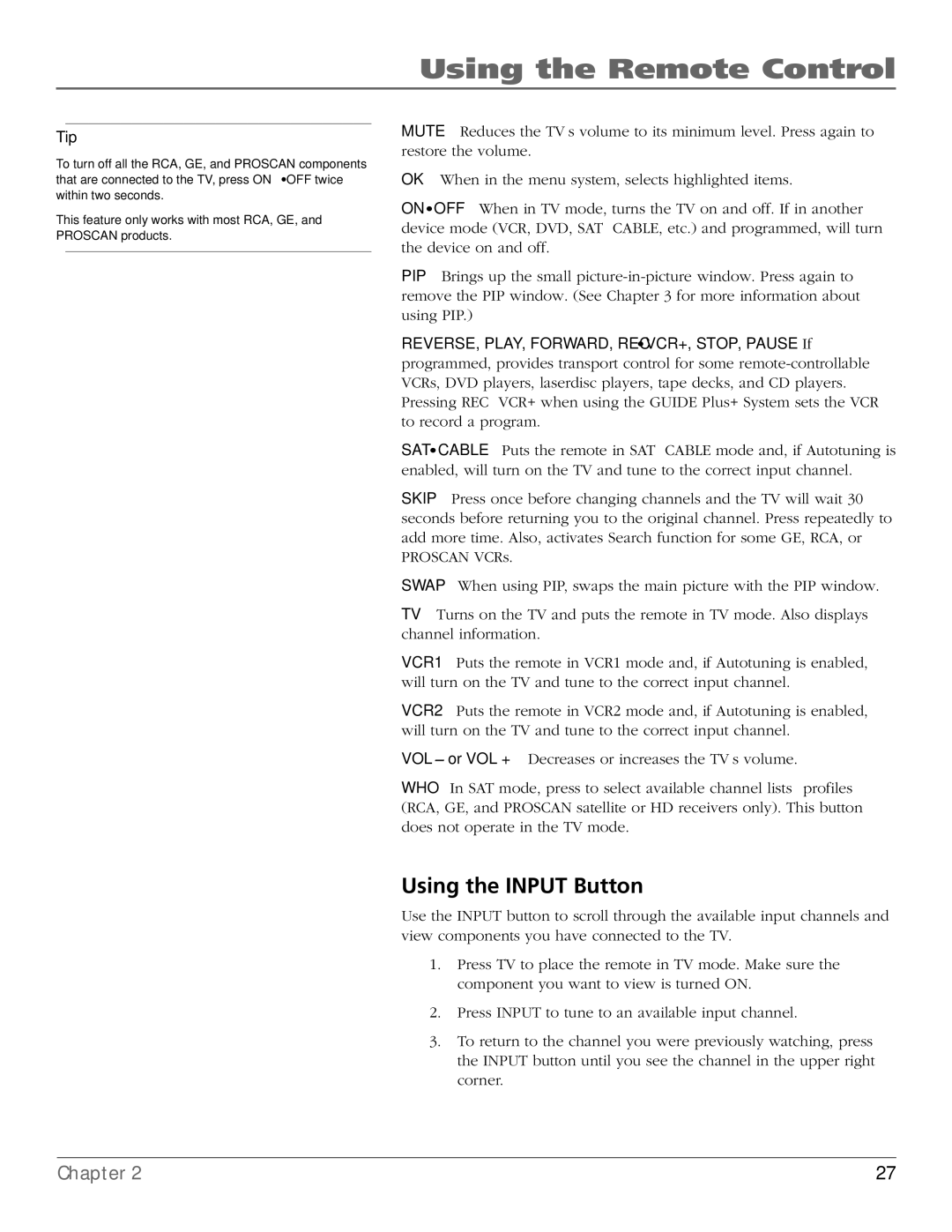 RCA D36120 manual Using the Input Button 