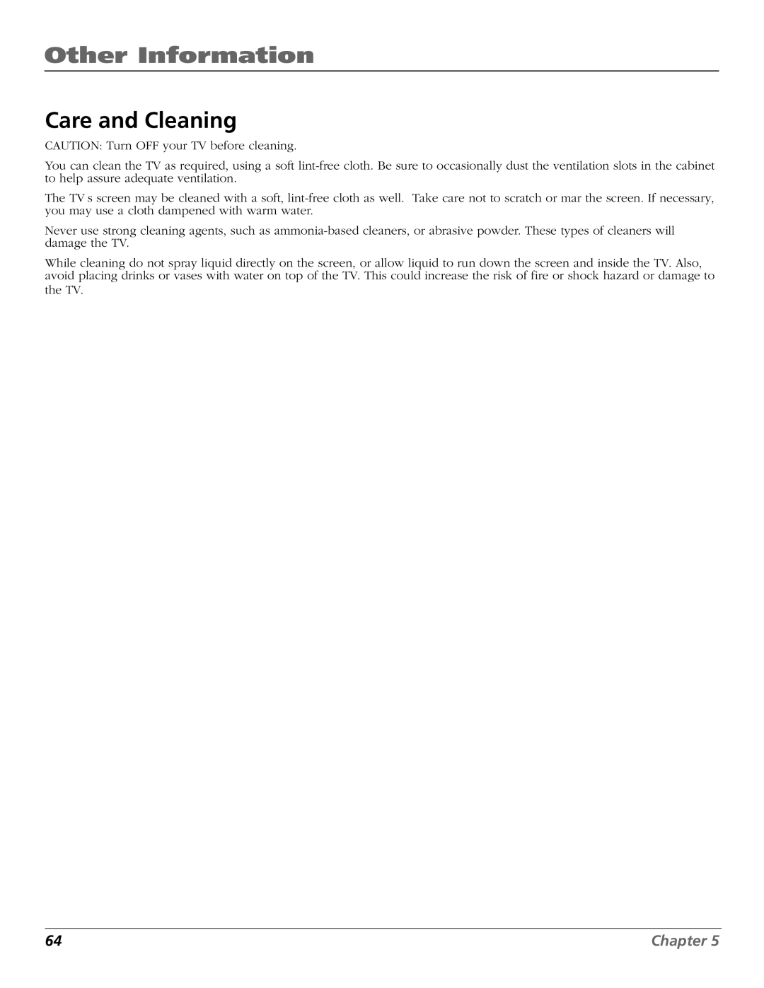 RCA D36120 manual Care and Cleaning 