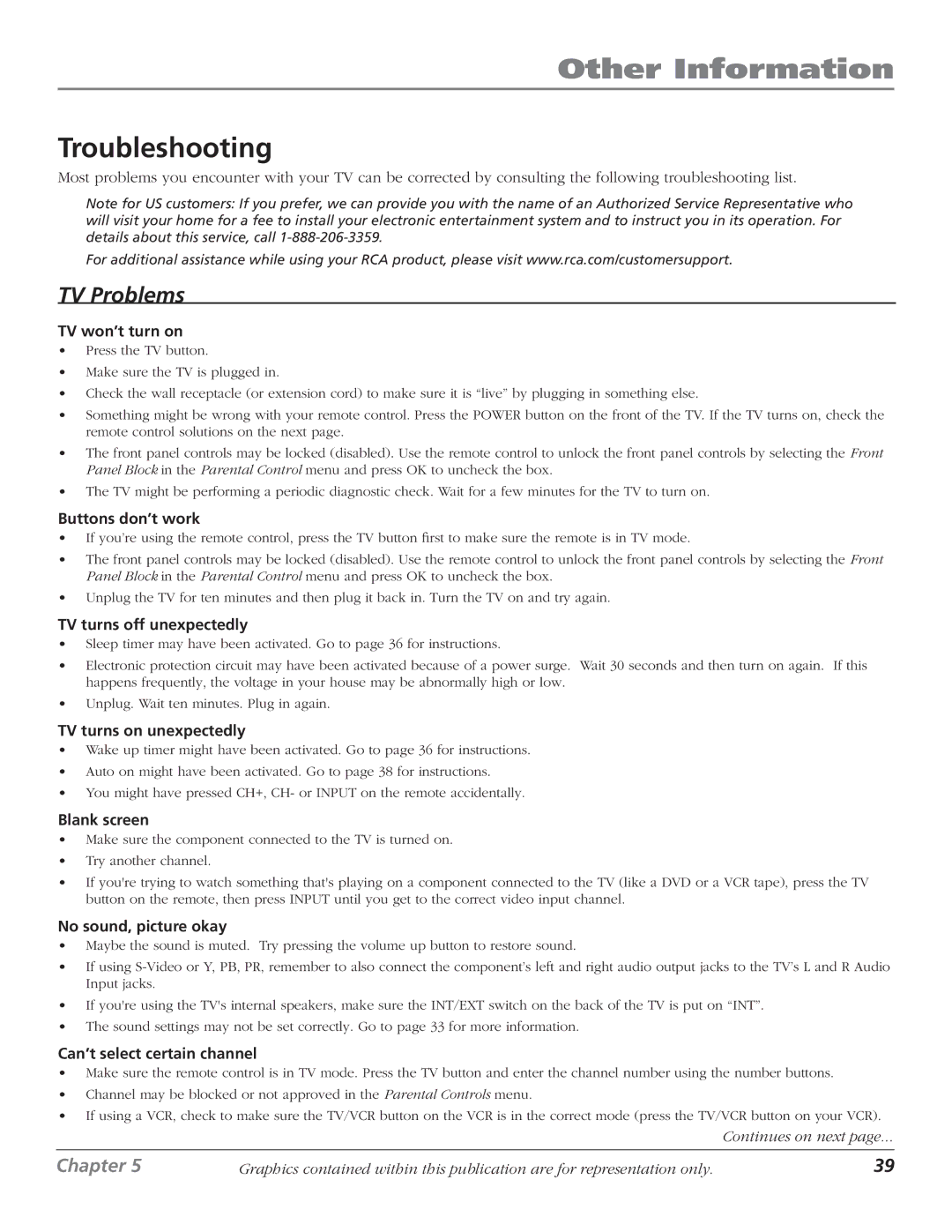 RCA D40W15B manual Other Information, Troubleshooting 