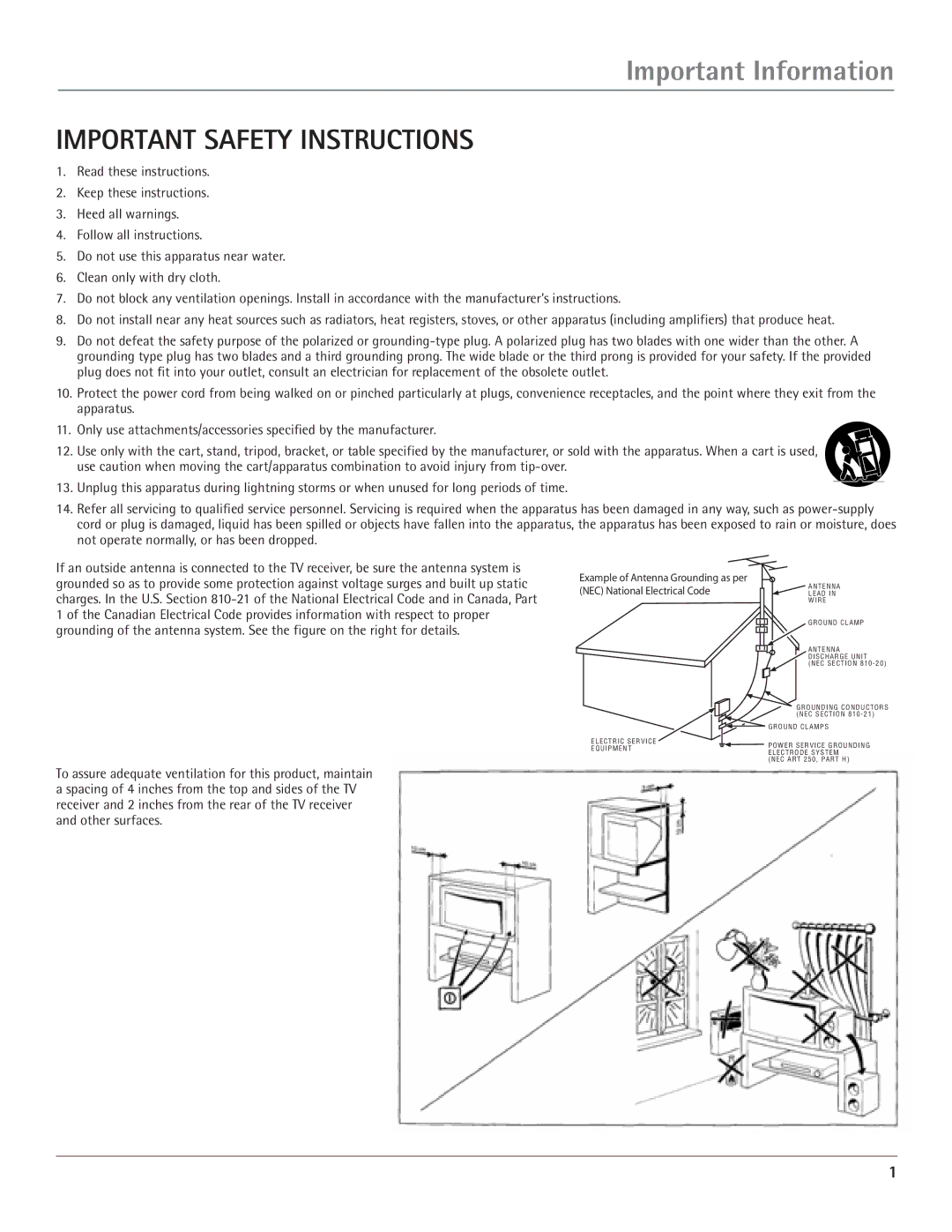 RCA D52W20, D40W20 manual Important Safety Instructions 